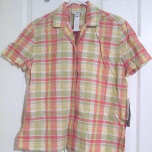 Jones Sport Pink & Pastels Plaid Button Up Top S